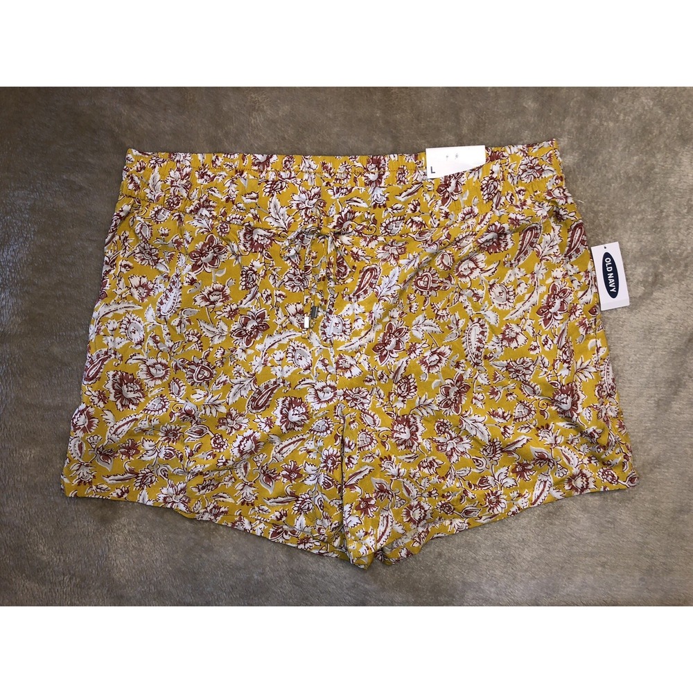 NWT! Old Navy Shorts Women's Large Rayon elastic‎ waist yellow pockets